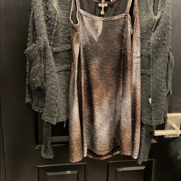 Zip cardigan blue/gray, metallic cami necklace - Picture 4 of 4